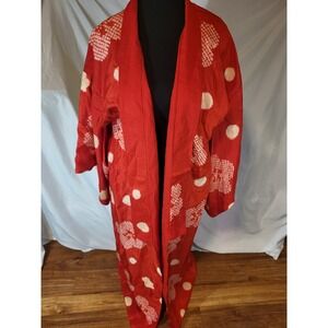 Vtge Red & White Long Kimono In Excellent Condition  Unbranded